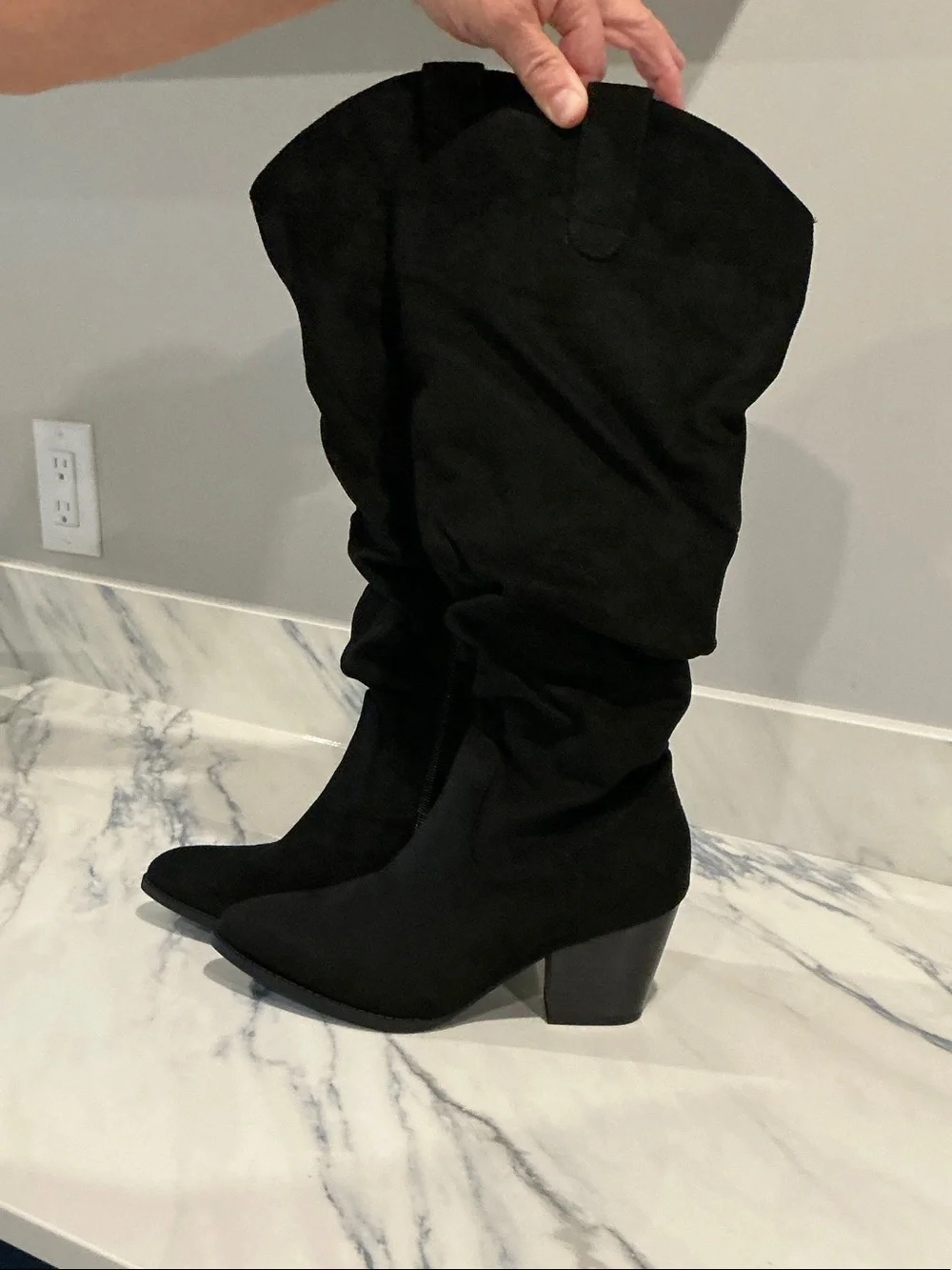 Women's Black Over-the-Knee Slouch Boot with Block Heel
